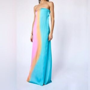 Baobab Collection Strapless Turquoise Dress with Pink-Orange Ombre Panel